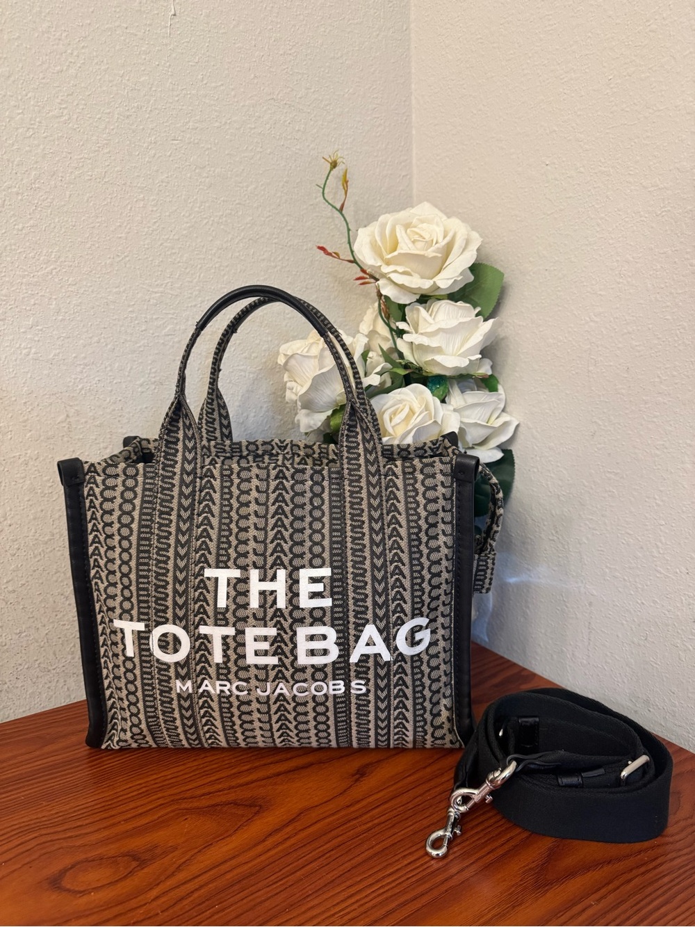 Marc Jacobs Black and Cream 'The Tote Bag' Canvas Tote